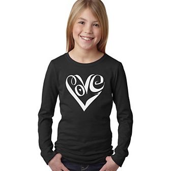 Script Love Heart - Girl's Word Art Long Sleeve