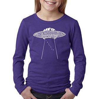 Flying Saucer UFO - Girl's Word Art Long Sleeve