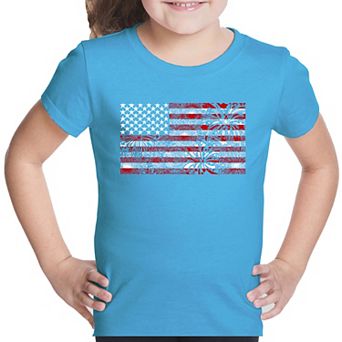 Fireworks American Flag - Girl's Word Art T-shirt