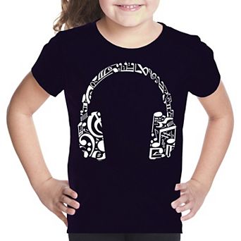 Music Note Headphones - Girl's Word Art T-shirt