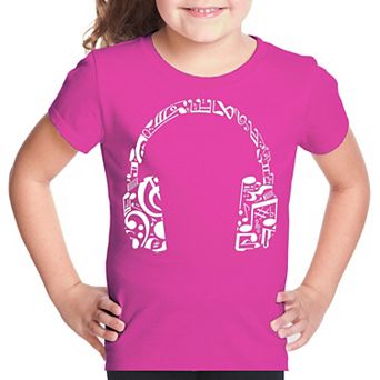 Music Note Headphones - Girl's Word Art T-shirt
