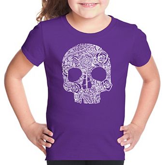 Flower Skull - Girl's Word Art T-shirt