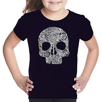 Flower Skull - Girl's Word Art T-shirt