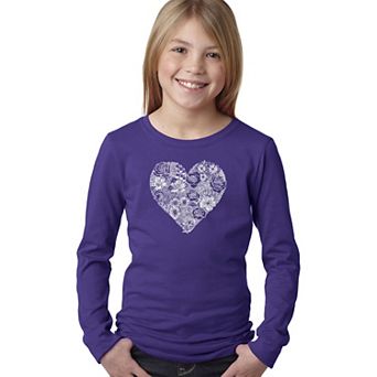 Heart Flowers - Girl's Word Art Long Sleeve