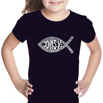 John 3:16 Fish Symbol - Girl's Word Art T-shirt