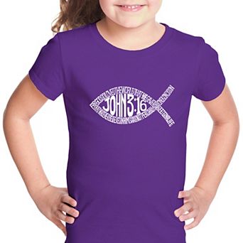 John 3:16 Fish Symbol - Girl's Word Art T-shirt