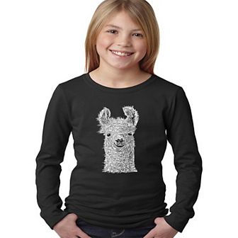 Llama - Girl's Word Art Long Sleeve