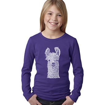 Llama - Girl's Word Art Long Sleeve