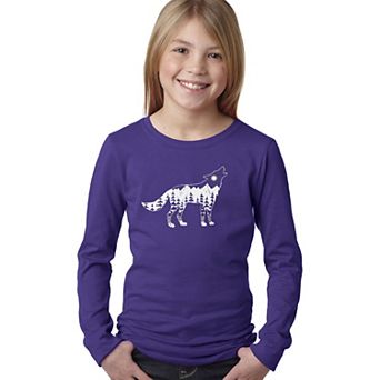 Howling Wolf - Girl's Word Art Long Sleeve