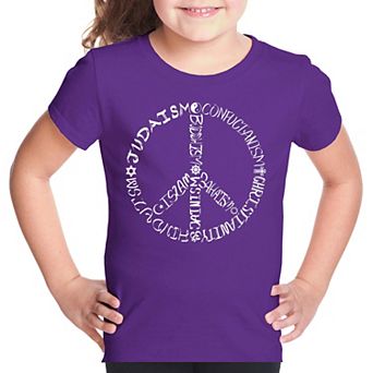 Different Faiths peace sign - Girl's Word Art T-shirt