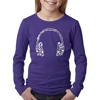 Music Note Headphones - Girl's Word Art Long Sleeve