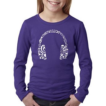 Music Note Headphones - Girl's Word Art Long Sleeve