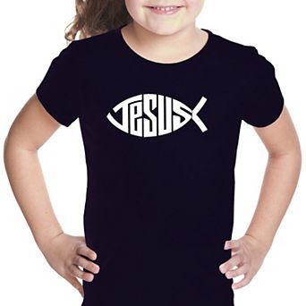 Christian Jesus Name Fish Symbol - Girl's Word Art T-shirt