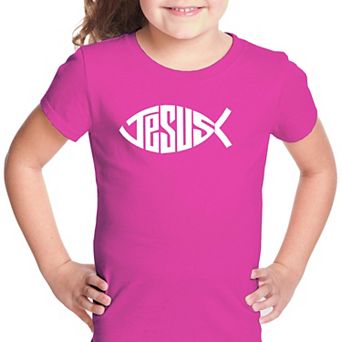 Christian Jesus Name Fish Symbol - Girl's Word Art T-shirt