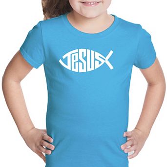 Christian Jesus Name Fish Symbol - Girl's Word Art T-shirt