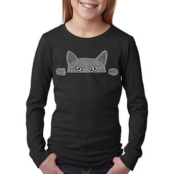 Peeking Cat - Girl's Word Art Long Sleeve