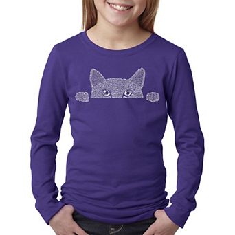 Peeking Cat - Girl's Word Art Long Sleeve