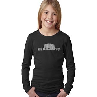 Peeking Dog - Girl's Word Art Long Sleeve