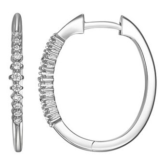 Classic Treasures Rhodium-Plated Sterling Silver 1/10 Carat T.W Diamond Hoop Earrings