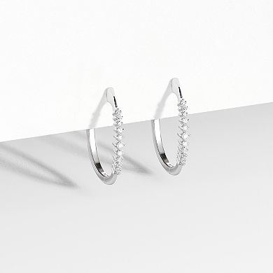 Rhodium-Plated Sterling Silver 1/10 Carat T.W Diamond Hoop Earrings