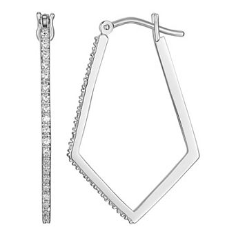 Classic Treasures Rhodium-Plated Sterling Silver 1/4 Carat T.W Diamond Geometric Hoop Earrings