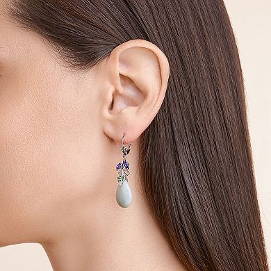 Rhodium-Plated Sterling Silver Jade & Cubic Zirconia Leverback Drop Earrings