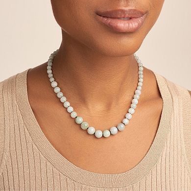 Rhodium-Plated Sterling Silver Jade Graduated Bead Necklace