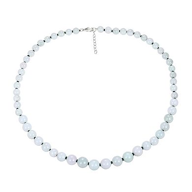 Rhodium-Plated Sterling Silver Jade Graduated Bead Necklace