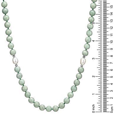 Rhodium-Plated Sterling Silver Jade & Cultured Freshwater Pearl Accent Bead Necklace