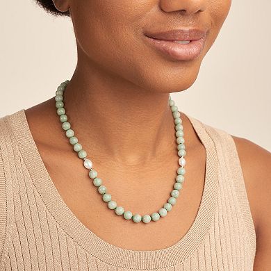 Rhodium-Plated Sterling Silver Jade & Cultured Freshwater Pearl Accent Bead Necklace
