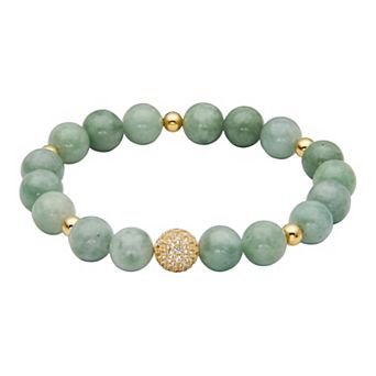 Dynasty Jade 18k Gold Over Sterling Silver Jade & White Topaz Stretch Bracelet