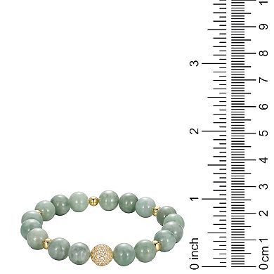 18k Gold Over Sterling Silver Jade & White Topaz Stretch Bracelet