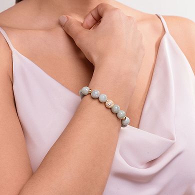 18k Gold Over Sterling Silver Jade & White Topaz Stretch Bracelet