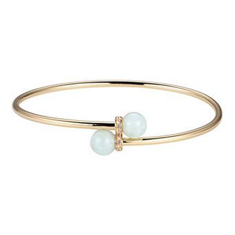 Dynasty Jade 18k Gold Over Sterling Silver Jade & Lab-Created White Sapphire Cuff Bracelet