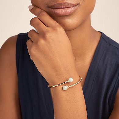 18k Gold Over Sterling Silver Jade & Lab-Created White Sapphire Cuff Bracelet