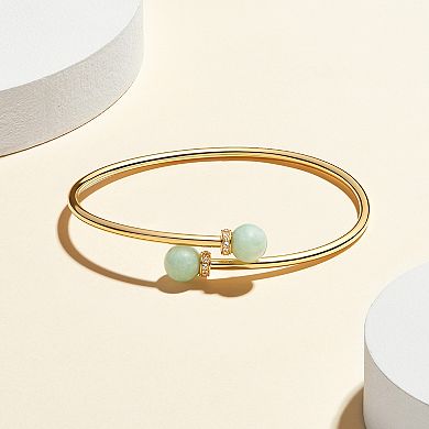 18k Gold Over Sterling Silver Jade & Lab-Created White Sapphire Cuff Bracelet