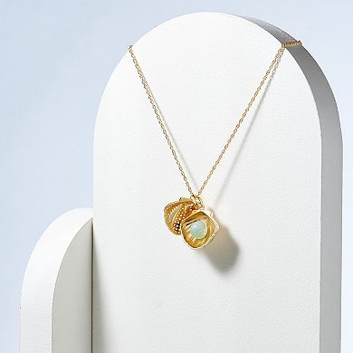 18k Gold Over Sterling Silver Jade & Cubic Zirconia Clam Shell Pendant Necklace