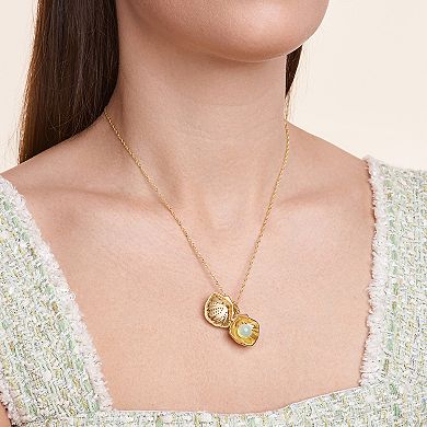 18k Gold Over Sterling Silver Jade & Cubic Zirconia Clam Shell Pendant Necklace