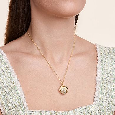 18k Gold Over Sterling Silver Jade & Cubic Zirconia Clam Shell Pendant Necklace
