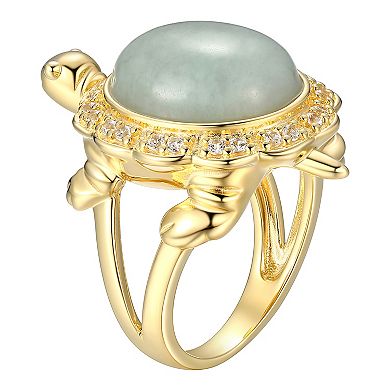 18k Gold Over Sterling Silver Jade & Lab-Created White Sapphire Turtle Ring