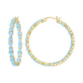 Classic Treasures 18k Gold Over Sterling Silver Lab-Created Blue Opal Hoop Earrings