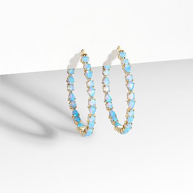 Classic Treasures 18k Gold Over Sterling Silver Lab-Created Blue Opal Hoop Earrings