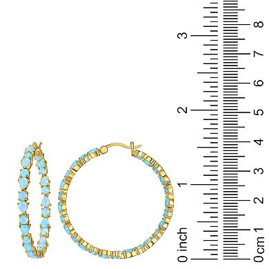 Classic Treasures 18k Gold Over Sterling Silver Lab-Created Blue Opal Hoop Earrings