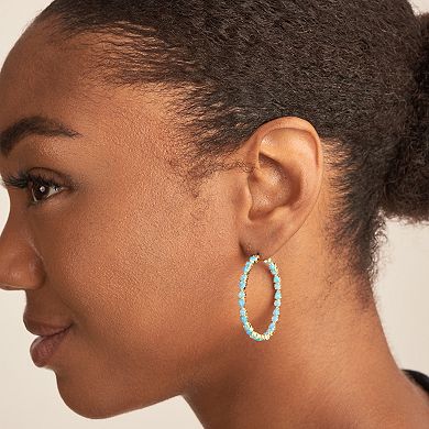Classic Treasures 18k Gold Over Sterling Silver Lab-Created Blue Opal Hoop Earrings