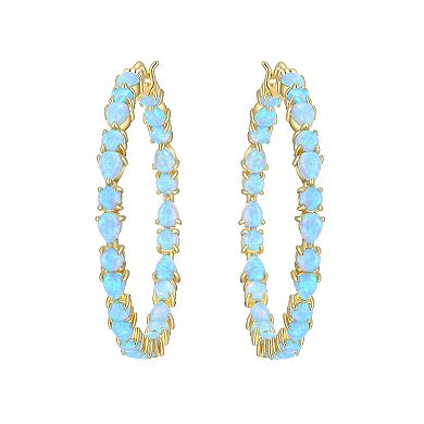 Classic Treasures 18k Gold Over Sterling Silver Lab-Created Blue Opal Hoop Earrings