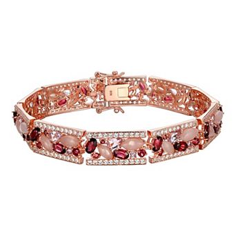 Classic Treasures 18k Rose Gold Over Sterling Silver Rose Quartz, Pink Amethyst & Rhodolite Cluster Bracelet