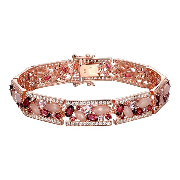 Gem Treasures 2.86ctw Kunzite & Rhodolite Garnet Cuff Bracelet