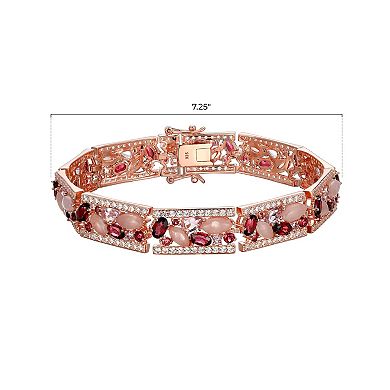 Classic Treasures 18k Rose Gold Over Sterling Silver Rose Quartz, Pink Amethyst & Rhodolite Cluster Bracelet