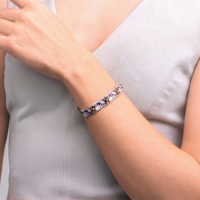 Classic Treasures 18k Rose Gold Over Sterling Silver Rose Quartz, Pink Amethyst & Rhodolite Cluster Bracelet