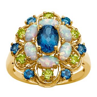 Classic Treasures 18k Gold Over Sterling Silver Lab-Created Opal With Swiss Blue Topaz & Peridot Pendant Ring